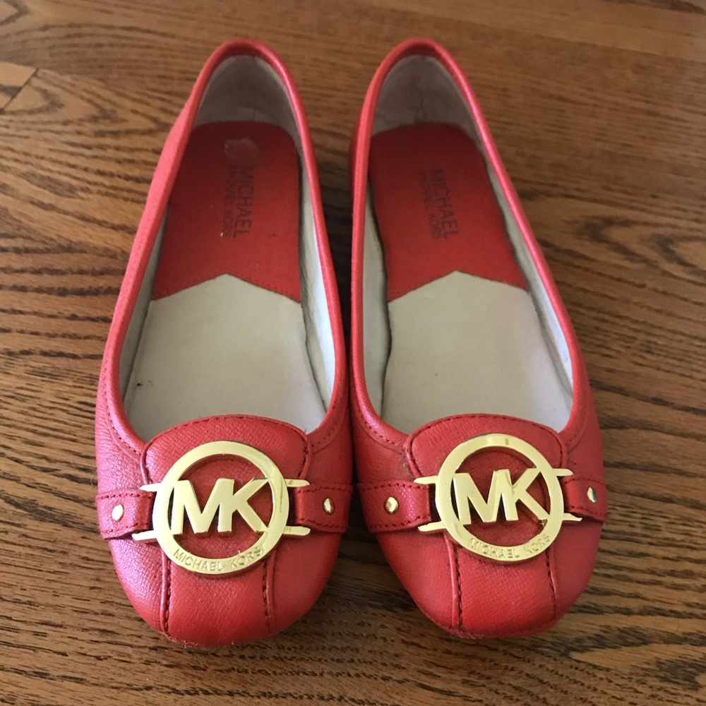 Michael Kors Orange Gold Leather Loafers Flats Size 6 Buckle Ballet Driving Sho